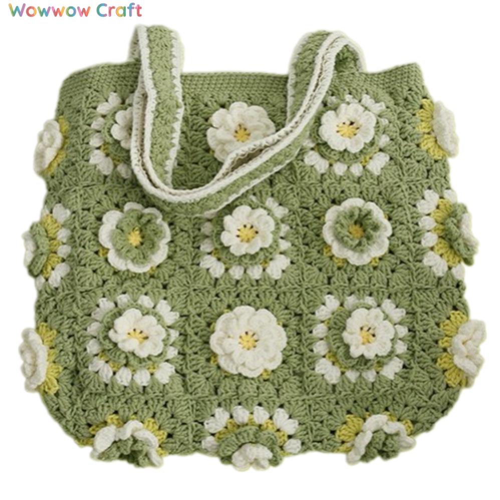 Shoulder Bags,Totes,Handmade Crochet Bags,Matcha Colored Flower Slices Granny Square Tote crocheted with Snow Fairy Yarn - High quality handmade crocheted shoulder bag